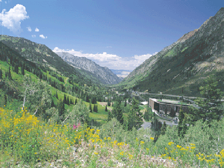 The view down canyon at Snowbird