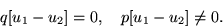 \begin{displaymath}
{ q} [ { u}_1 -{ u}_2] = 0, \quad { p} [ { u}_1 -{ u}_2] \neq 0.
\end{displaymath}