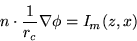 \begin{displaymath}
n\cdot {1\over r_c} \nabla \phi = I_m(z,x)\nonumber
\end{displaymath}