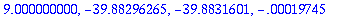 9.000000000, -39.88296265, -39.8831601, -.19745e-3